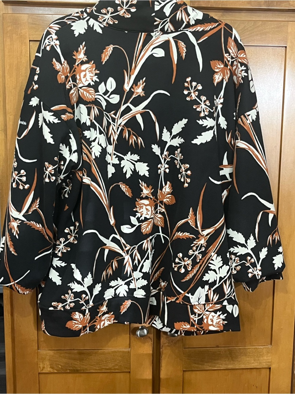 Columbia Black Botanical Leaf Print Cowl Funnel Neck Pullover 2X - Picture 6 of 12